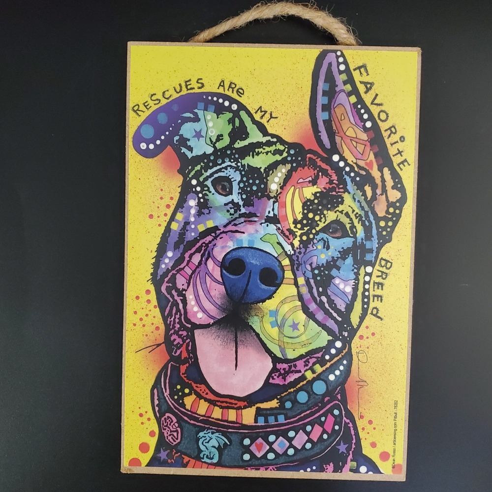 Pop Art Graffiti Dog Colorful "Rescues Are My Favorite Breed" 10.5" x 7" inches